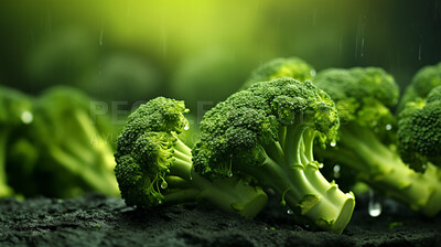 Healthy, natural and broccoli background in studio for farming, organic produce and lifestyle. Fresh, summer food and health meal closeup for eco farm market, fibre diet and vegetable agriculture