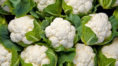 Healthy, natural and cauliflower background in studio for farming, organic produce and lifestyle. Fresh, summer food and health meal closeup for eco farm market, fibre diet and vegetable agriculture