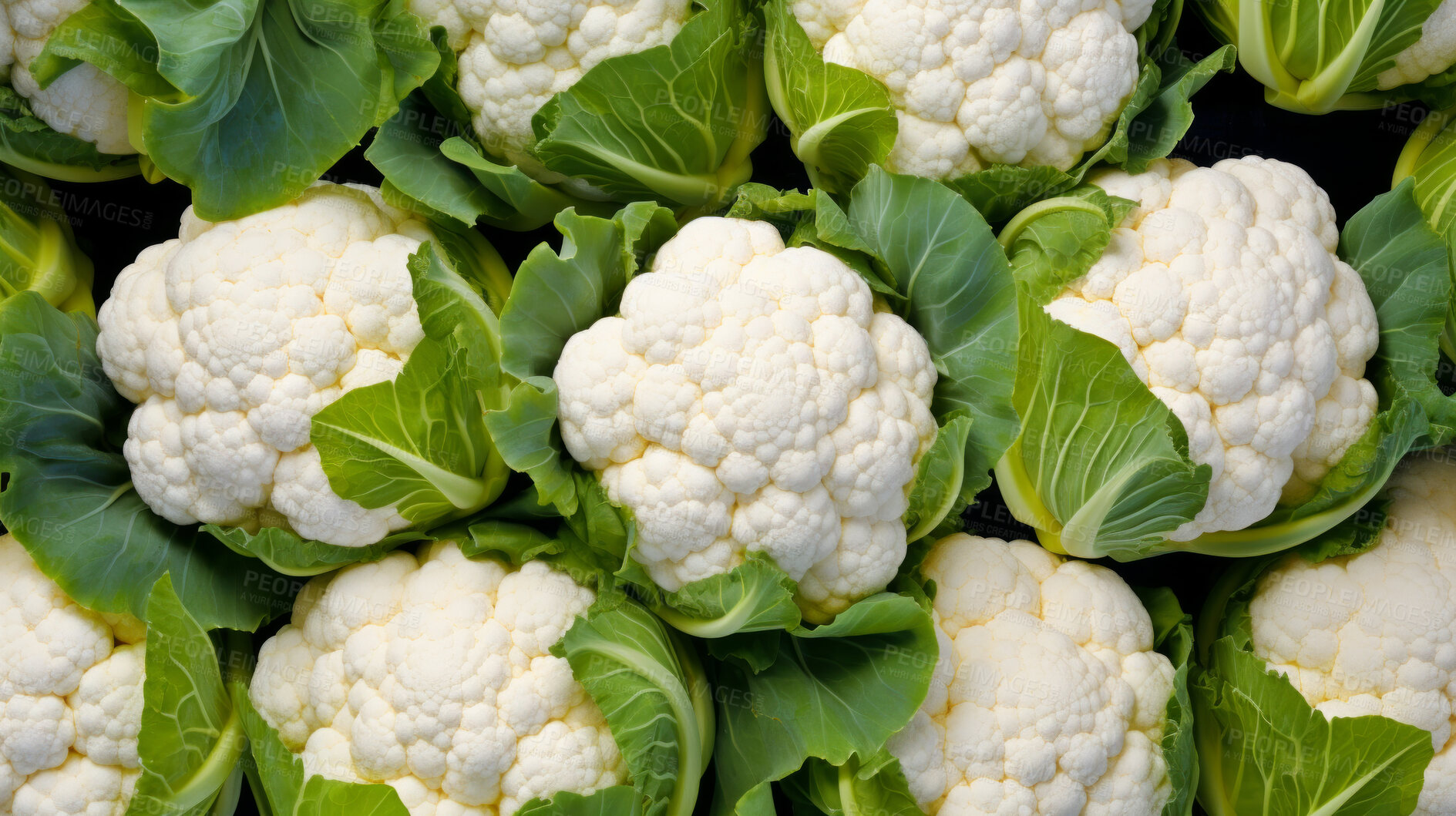 Buy stock photo Healthy, natural and cauliflower background in studio for farming, organic produce and lifestyle. Fresh, summer food and health meal closeup for eco farm market, fibre diet and vegetable agriculture