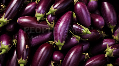 Healthy, natural and eggplant background in studio for farming, organic produce and lifestyle. Fresh, summer food and health meal closeup for eco farm market, fibre diet and vegetable agriculture