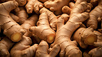 Healthy, natural and ginger root background in studio for farming, organic produce and lifestyle. Fresh, summer food and health meal closeup for eco farm market, fibre diet and vegetable agriculture