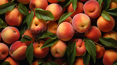 Healthy, natural and fresh peach background in studio for farming, organic produce and vitamins. Fresh, summer food and health fruits closeup for eco farm market, fibre diet and fruit agriculture