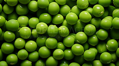 Healthy, natural and green peas background in studio for farming, organic produce and lifestyle. Fresh, summer food and health meal closeup for eco farm market, fibre diet and vegetable agriculture