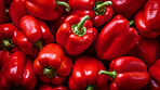 Healthy, natural and red pepper background in studio for farming, organic produce and lifestyle. Fresh, summer food and health meal closeup for eco farm market, fibre diet and vegetable agriculture