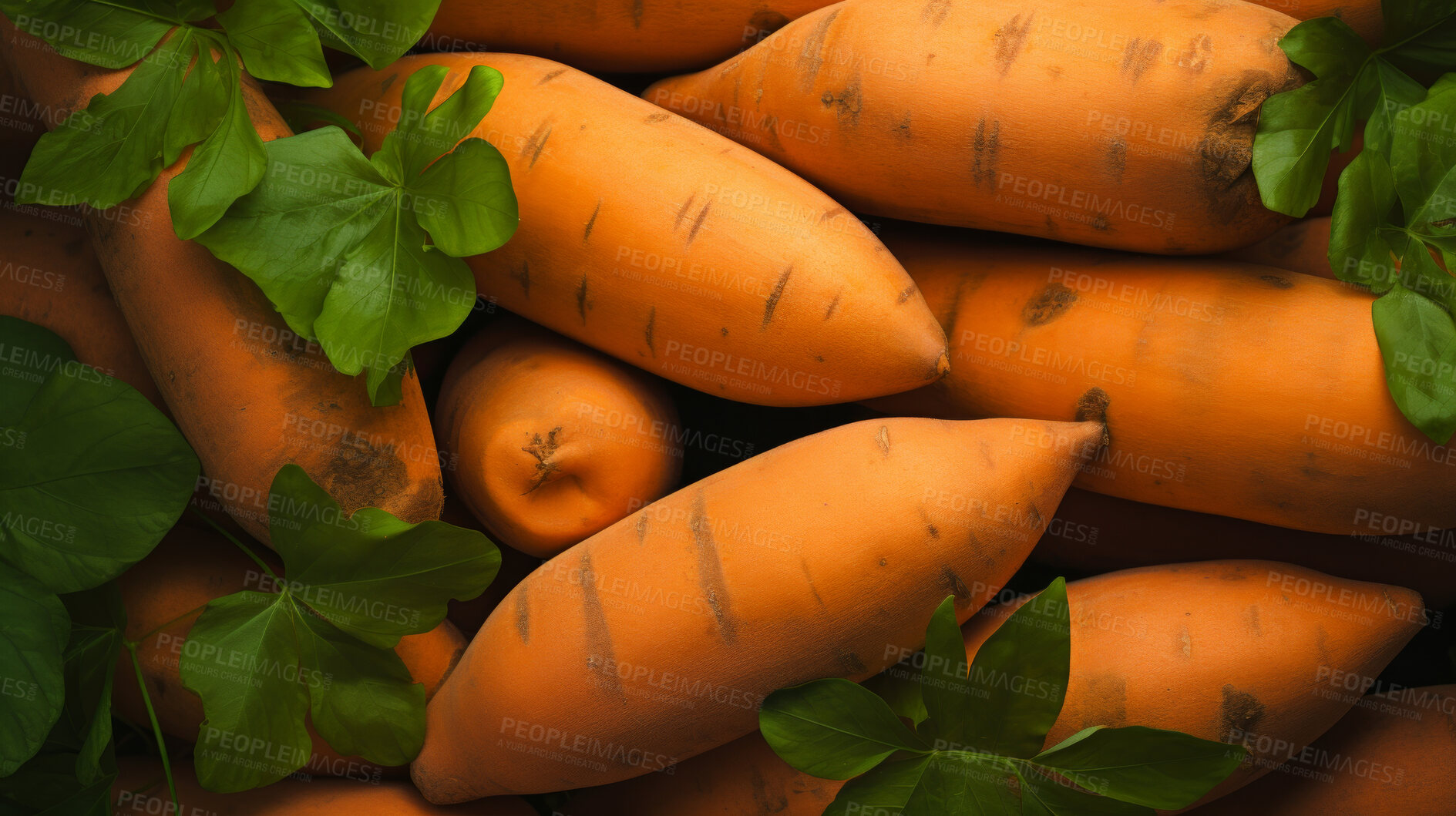 Buy stock photo Healthy, natural and sweet potato background in studio for farming, organic produce and lifestyle. Fresh, summer food and health meal closeup for eco farm market, fibre diet and vegetable agriculture