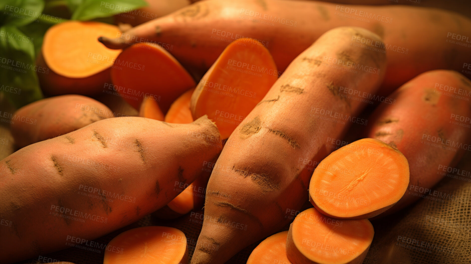 Buy stock photo Healthy, natural and sweet potato background in studio for farming, organic produce and lifestyle. Fresh, summer food and health meal closeup for eco farm market, fibre diet and vegetable agriculture