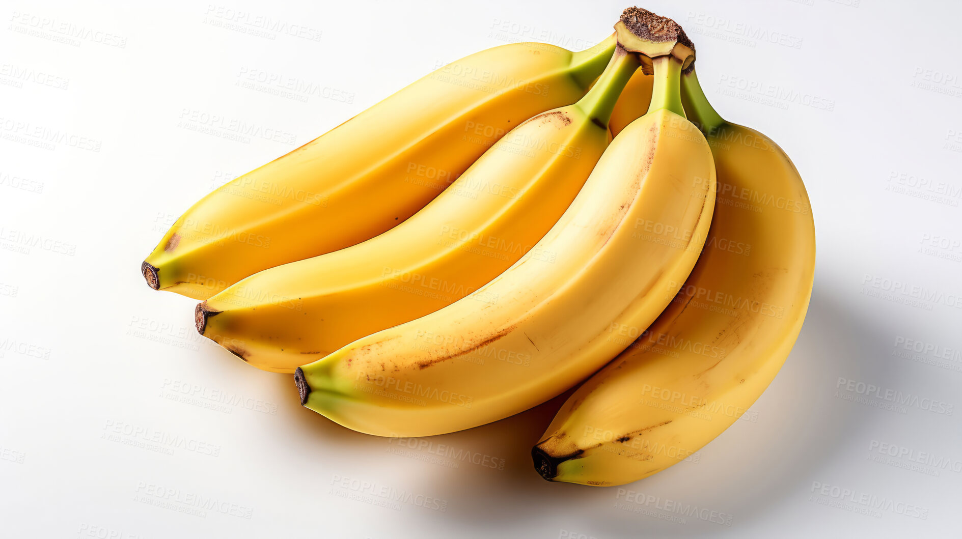 Buy stock photo Fruit, banana and healthy food in studio for vegan diet, snack and vitamins. Mockup, white background and flatlay of organic, fresh and natural agriculture  produce for vegetarian nutrition.