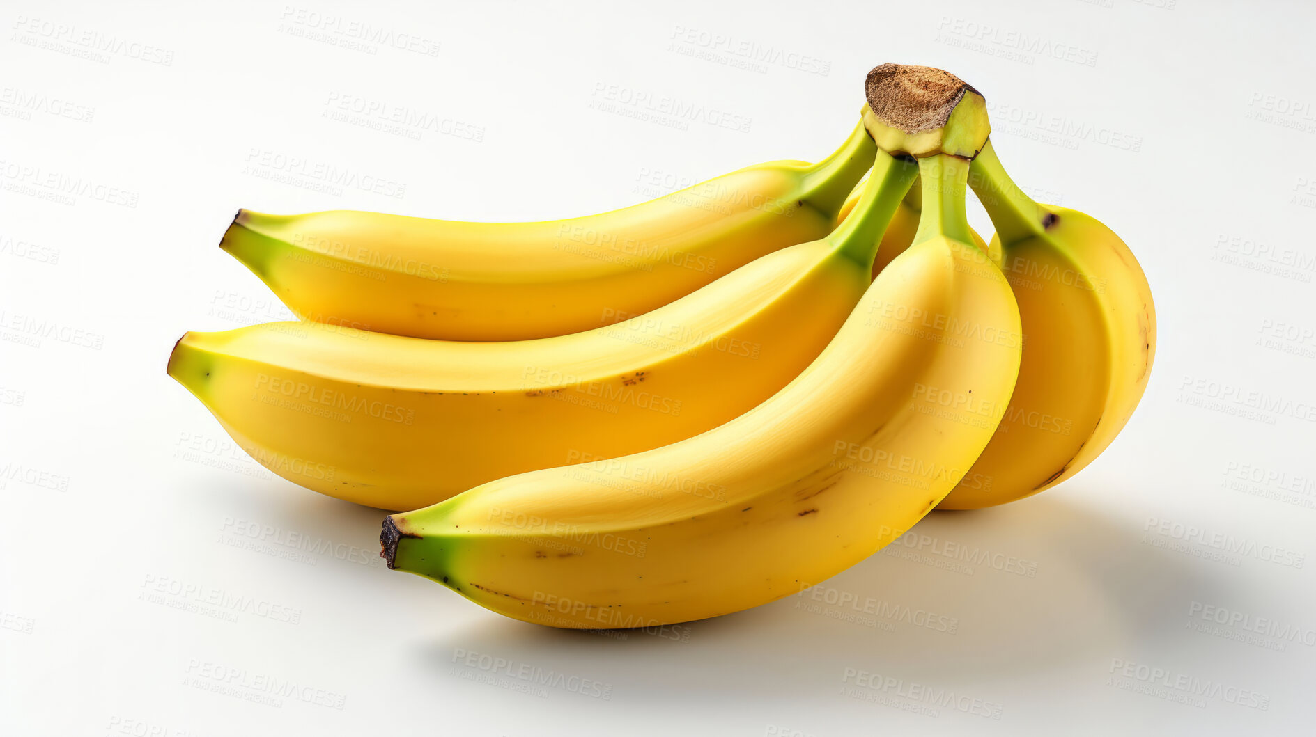 Buy stock photo Fruit, banana and healthy food in studio for vegan diet, snack and vitamins. Mockup, white background and flatlay of organic, fresh and natural agriculture  produce for vegetarian nutrition.