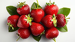 Fruit, strawberry and healthy food in studio for vegan diet, snack and vitamins. Mockup, white background and flatlay of organic, fresh and natural agriculture  produce for vegetarian nutrition.