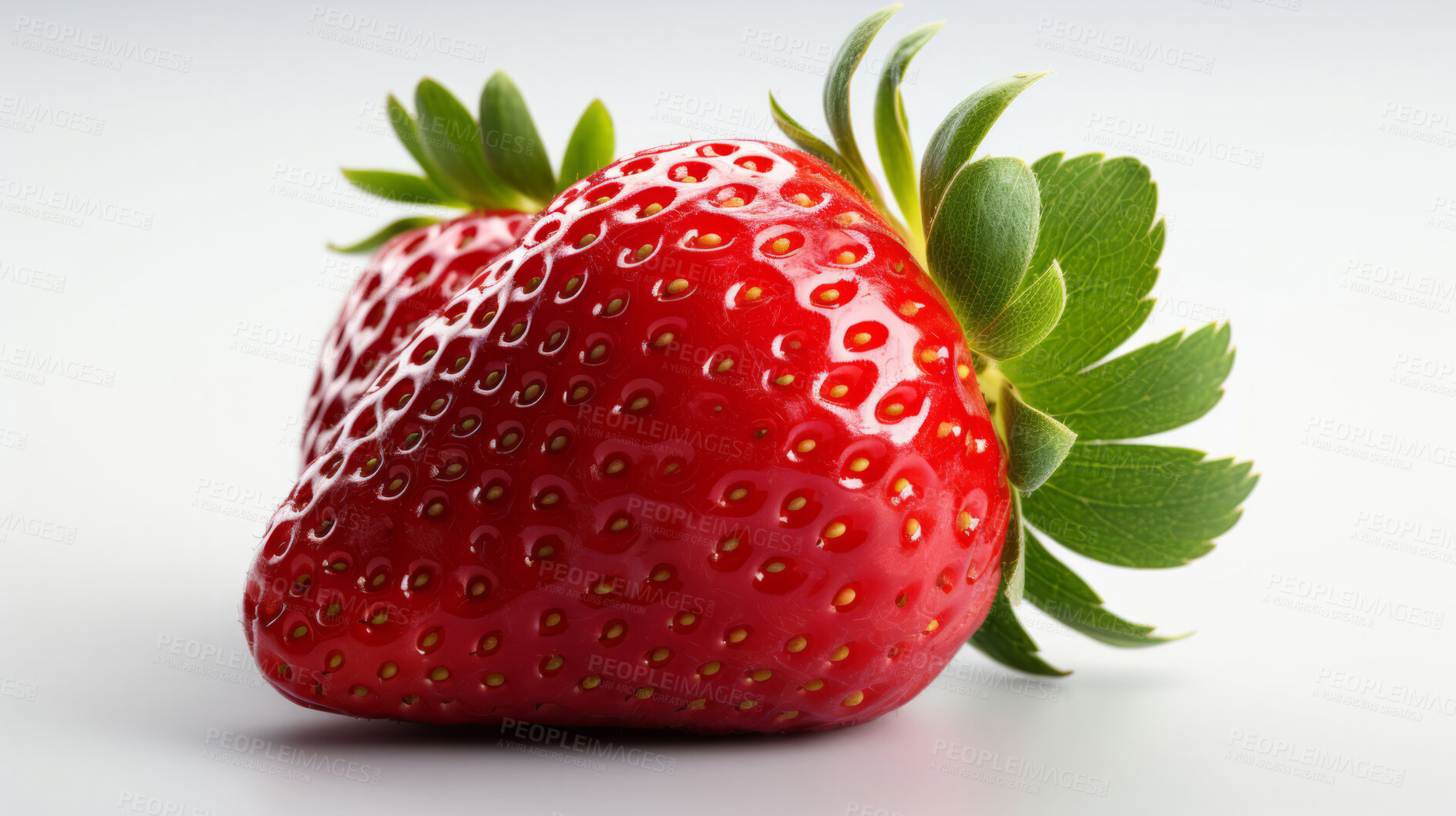 Buy stock photo Fruit, strawberry and healthy food in studio for vegan diet, snack and vitamins. Mockup, white background and flatlay of organic, fresh and natural agriculture  produce for vegetarian nutrition.