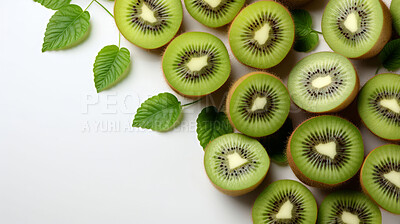 Fruit, kiwi and healthy food on studio background for juice, meal and vitamins. Mockup, lifestyle and organic with fresh, natural and agriculture for produce, vitamins and vegetarian dinner.