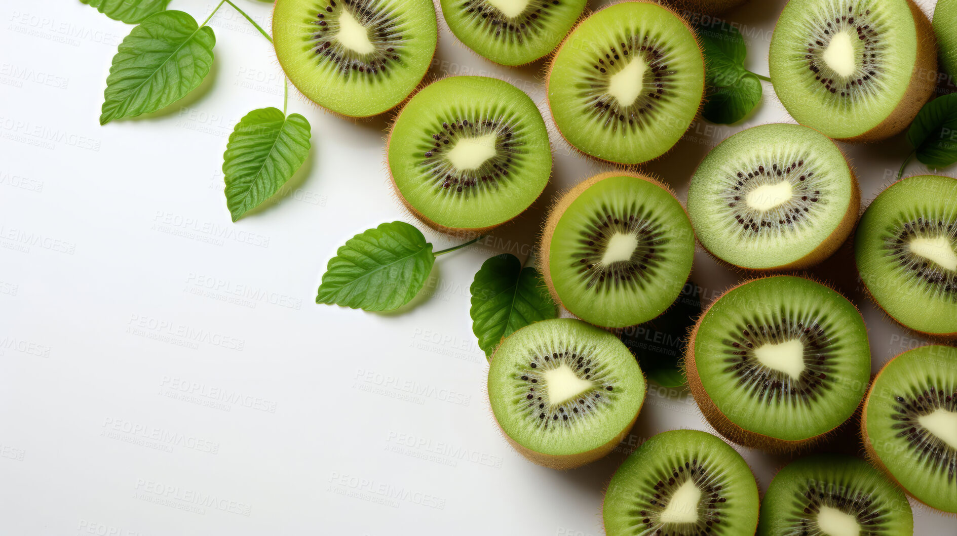 Buy stock photo Fruit, kiwi and healthy food on studio background for juice, meal and vitamins. Mockup, lifestyle and organic with fresh, natural and agriculture for produce, vitamins and vegetarian dinner.