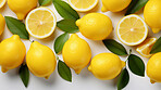 Fruit, lemon and healthy food in studio for vegan diet, snack and vitamins. Mockup, white background and flatlay of organic, fresh and natural agriculture  produce for vegetarian nutrition.