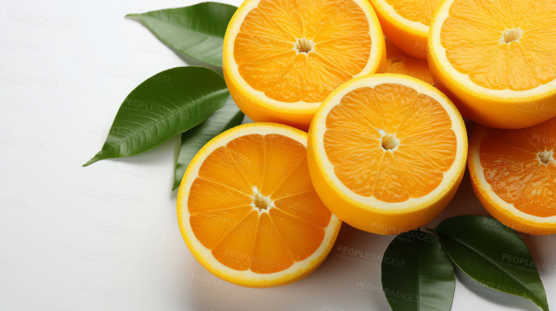 Buy stock photo Fruit, orange and healthy food in studio for vegan diet, snack and vitamins. Mockup, white background and flatlay of organic, fresh and natural agriculture  produce for vegetarian nutrition.