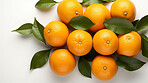 Fruit, orange and healthy food in studio for vegan diet, snack and vitamins. Mockup, white background and flatlay of organic, fresh and natural agriculture  produce for vegetarian nutrition.