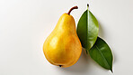 Fruit, pear and healthy food in studio for vegan diet, snack and vitamins. Mockup, white background and flatlay of organic, fresh and natural agriculture  produce for vegetarian nutrition.