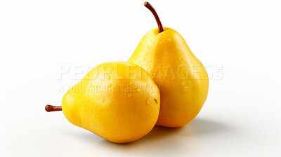 Buy stock photo Fruit, pear and healthy food in studio for vegan diet, snack and vitamins. Mockup, white background and flatlay of organic, fresh and natural agriculture  produce for vegetarian nutrition.