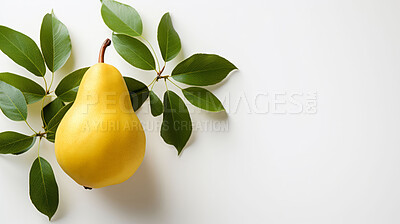 Buy stock photo Fruit, pear and healthy food in studio for vegan diet, snack and vitamins. Mockup, white background and flatlay of organic, fresh and natural agriculture  produce for vegetarian nutrition.