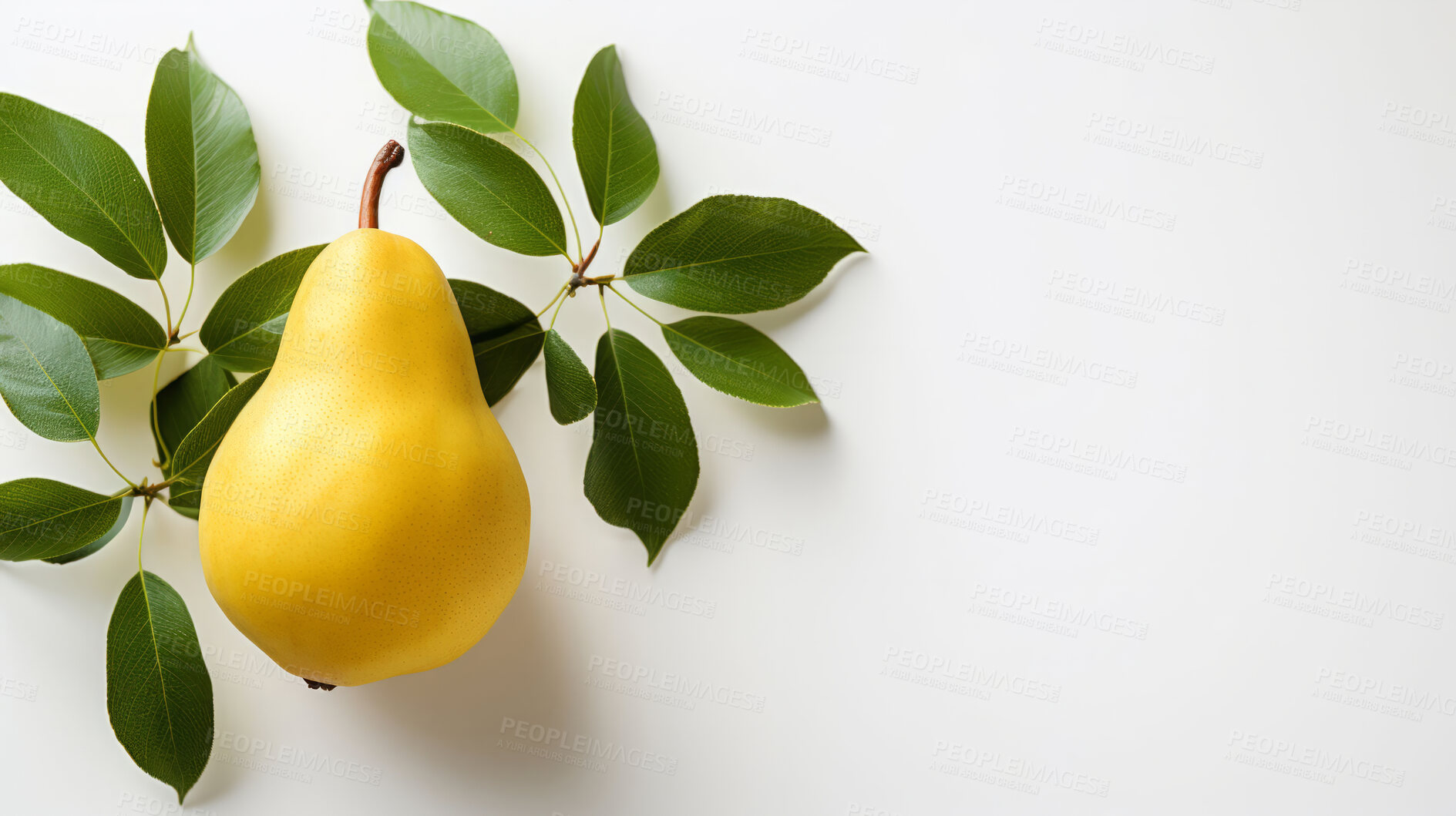 Buy stock photo Fruit, pear and healthy food in studio for vegan diet, snack and vitamins. Mockup, white background and flatlay of organic, fresh and natural agriculture  produce for vegetarian nutrition.