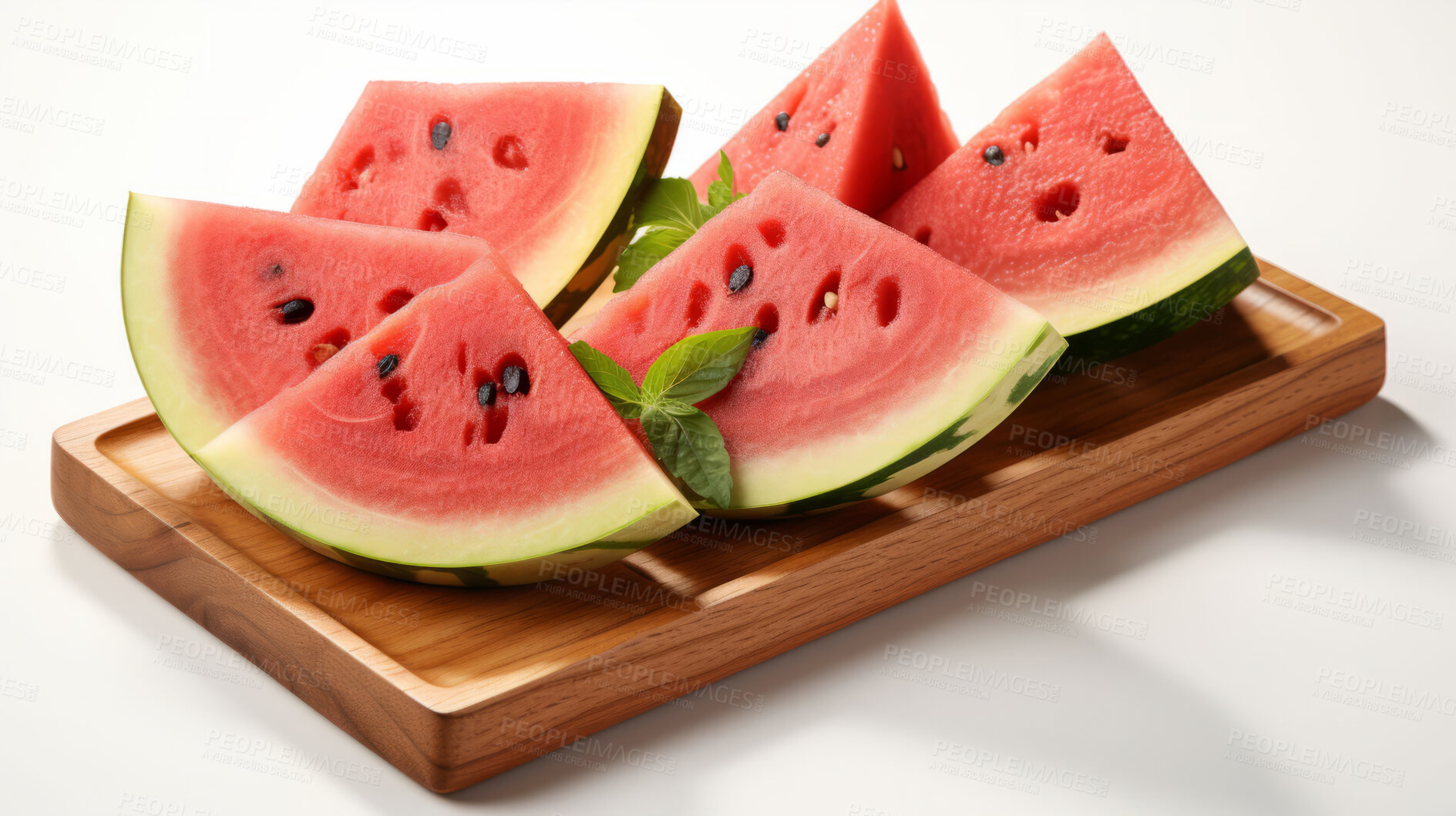 Buy stock photo Fruit, watermelon and healthy food in studio for vegan diet, snack and vitamins. Mockup, white background and flatlay of organic, fresh and natural agriculture  produce for vegetarian nutrition.