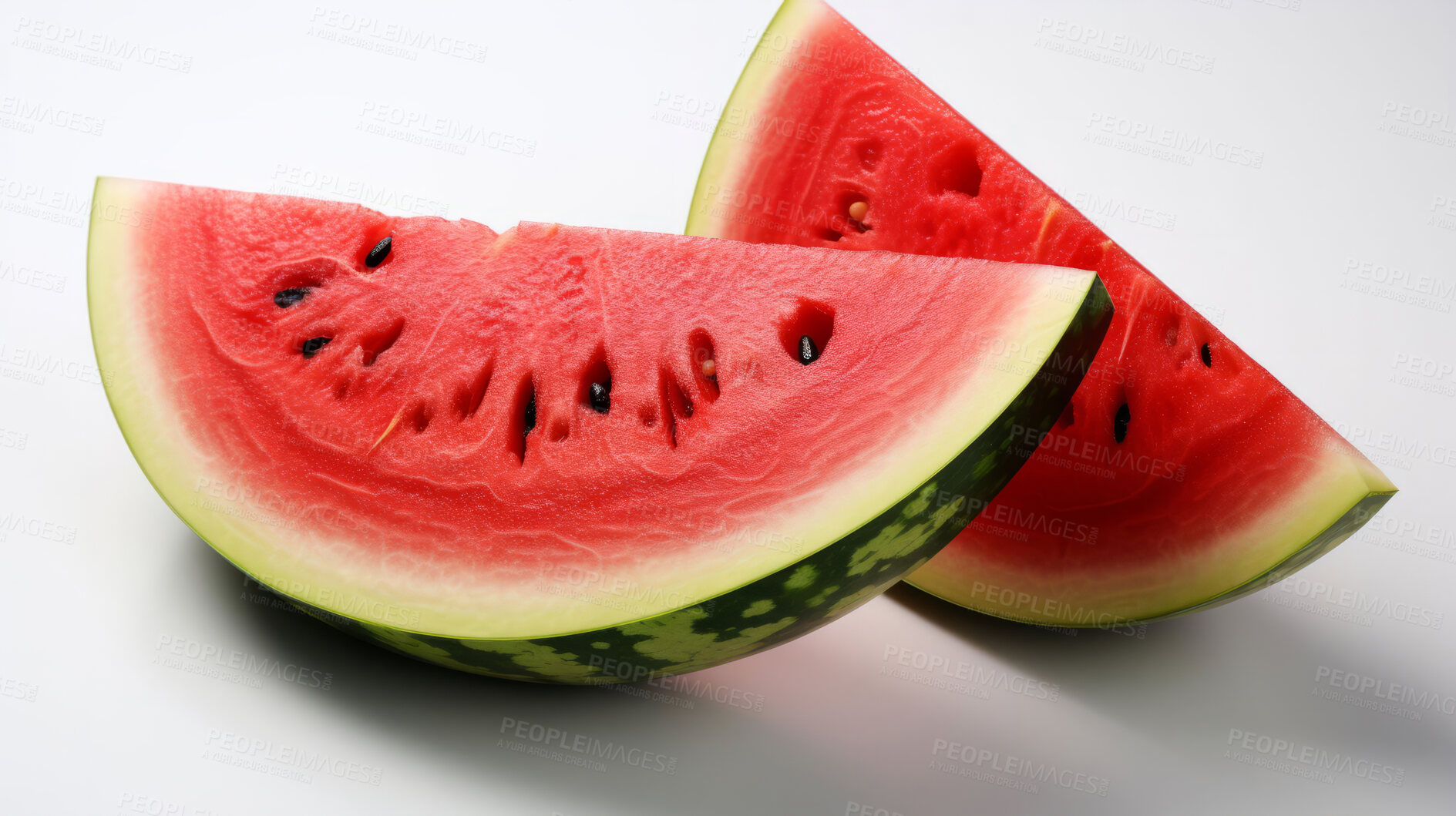 Buy stock photo Fruit, watermelon and healthy food in studio for vegan diet, snack and vitamins. Mockup, white background and flatlay of organic, fresh and natural agriculture  produce for vegetarian nutrition.