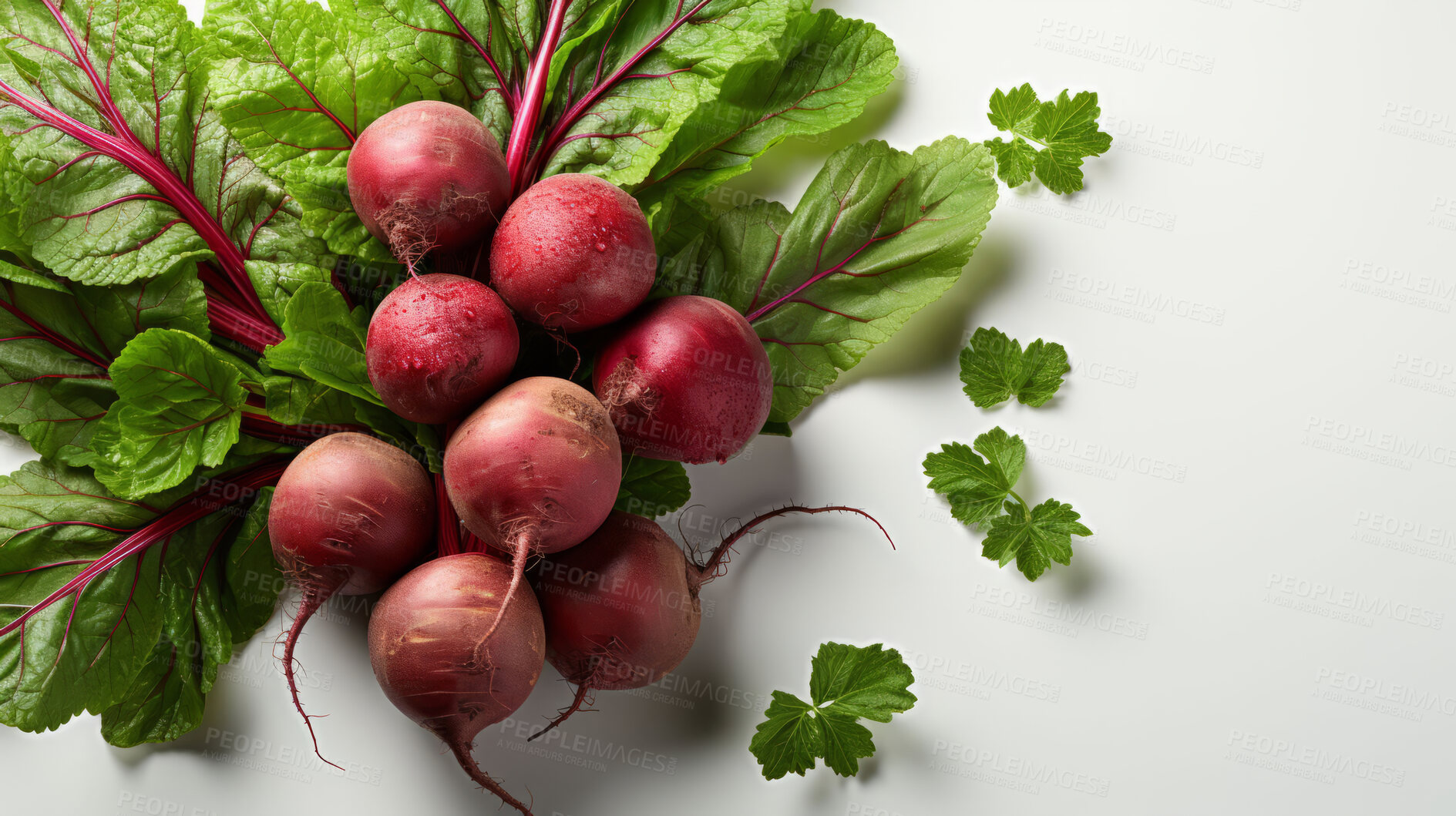 Buy stock photo Vegetables, beet and healthy food in studio for vegan diet, meal and green salad. Mockup, lifestyle and organic with fresh, natural and agriculture for produce, vitamins and vegetarian dinner.