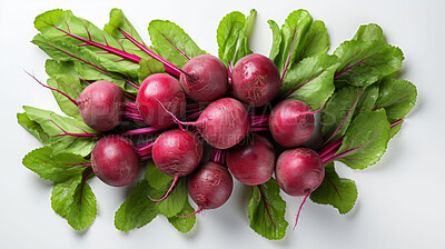 Buy stock photo Vegetables, beet and healthy food in studio for vegan diet, meal and green salad. Mockup, lifestyle and organic with fresh, natural and agriculture for produce, vitamins and vegetarian dinner.