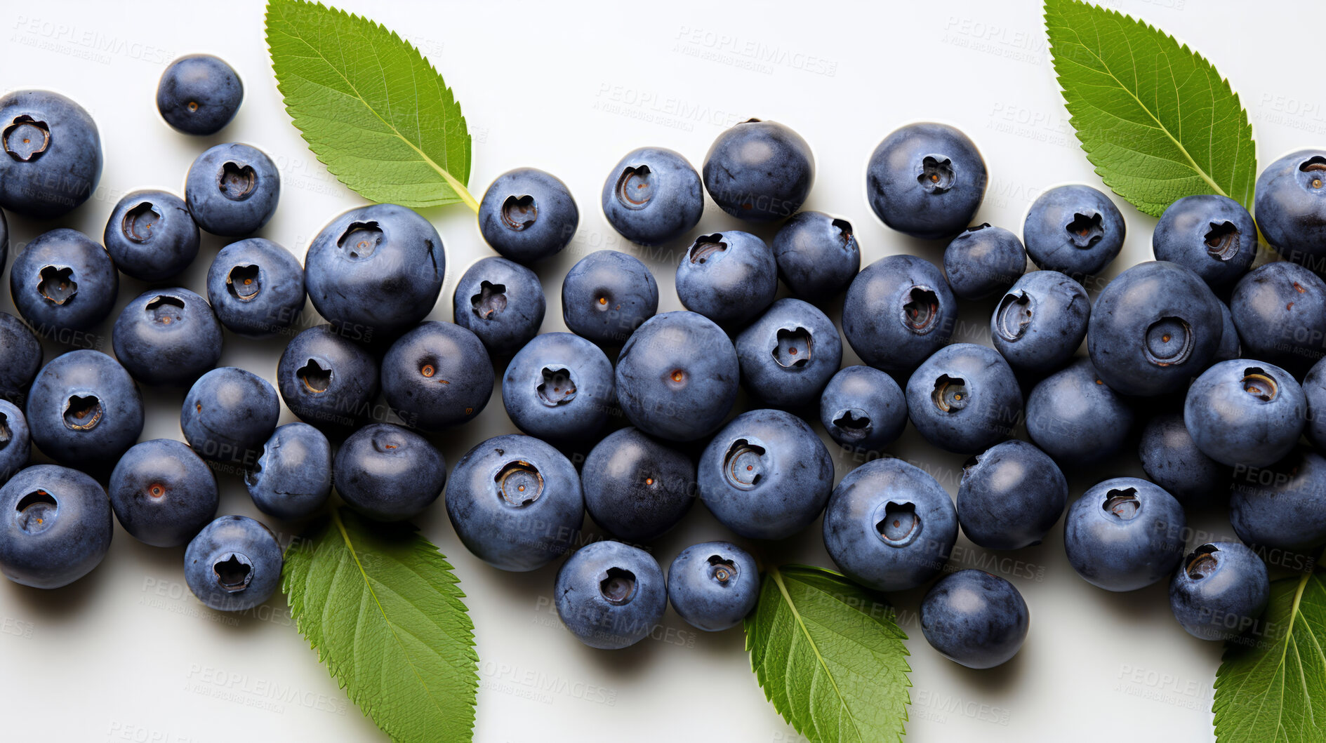 Buy stock photo Fruit, blueberries and healthy food in studio for vegan diet, meal and green salad. Mockup, lifestyle and organic with fresh, natural and agriculture for produce, vitamins and vegetarian dinner.