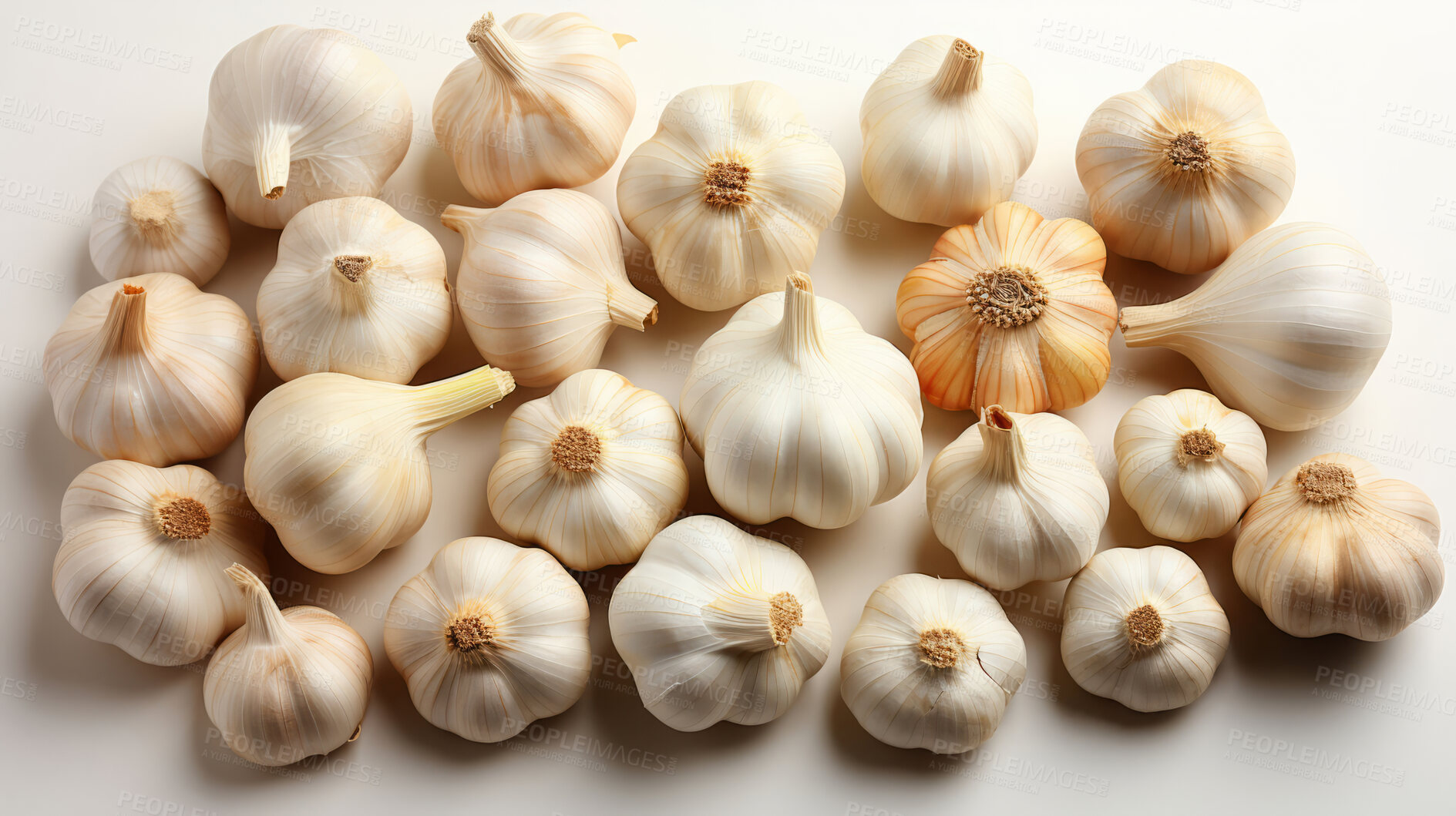 Buy stock photo Vegetable, garlic and healthy food in studio for vegan diet, meal and green salad. Mockup, lifestyle and organic with fresh, natural and agriculture for produce, vitamins and nutrition supply.