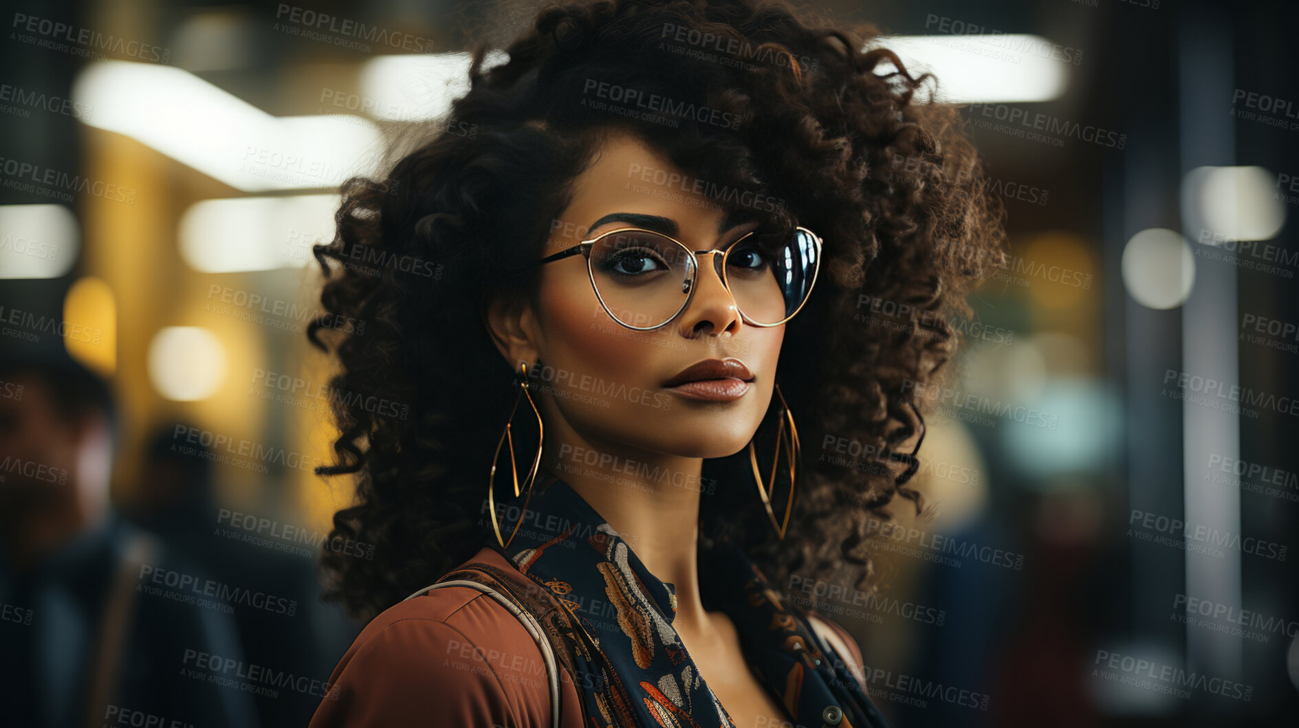 Buy stock photo Black woman, portrait and business with night, office and professional entrepreneur in building. Serious, looking and urban with modern female wearing a business suit for leadership and bokeh success