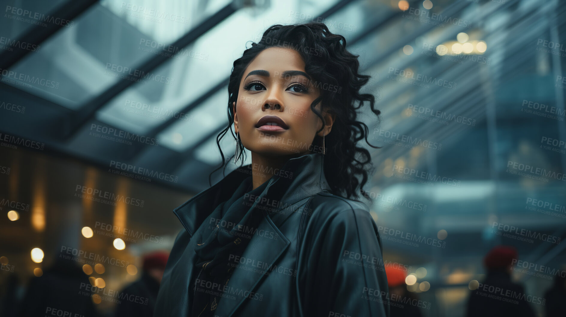 Buy stock photo Black woman, thinking and entrepreneur with city background, street and professional. Serious, looking and urban with modern female wearing a business suit for leadership, confidence and success