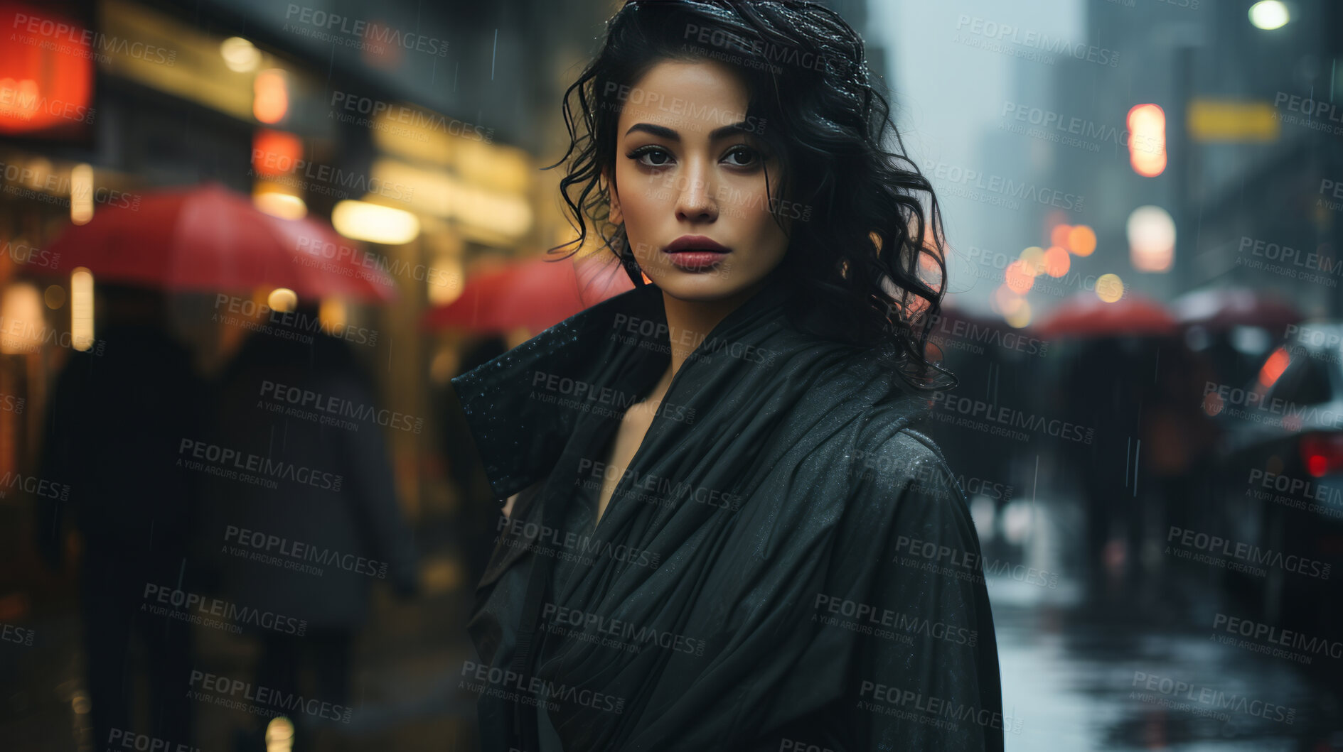 Buy stock photo Woman, portrait and business with night, office and professional entrepreneur in building. Serious, looking and urban with modern female wearing a business suit for leadership and bokeh success