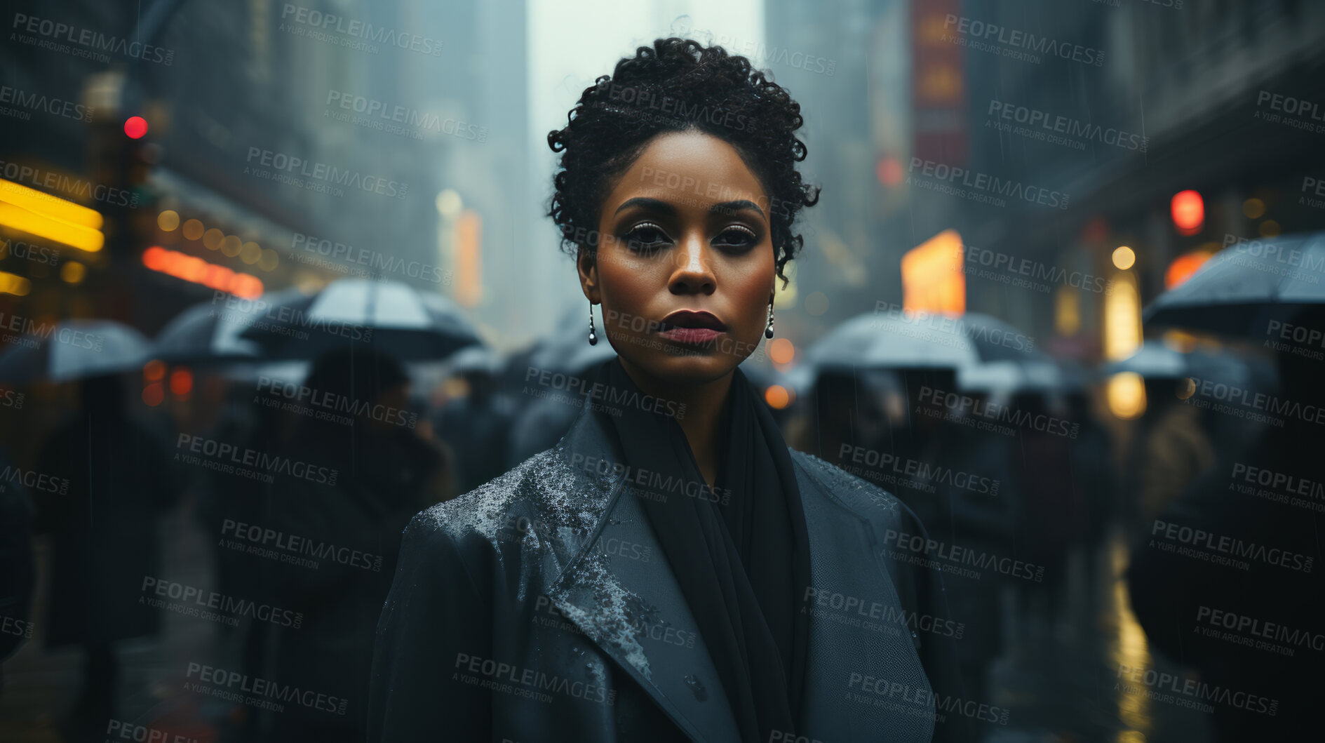 Buy stock photo Black woman, portrait and entrepreneur with city background, street and professional. Serious, looking and urban with modern female wearing a business suit for leadership, confidence and success