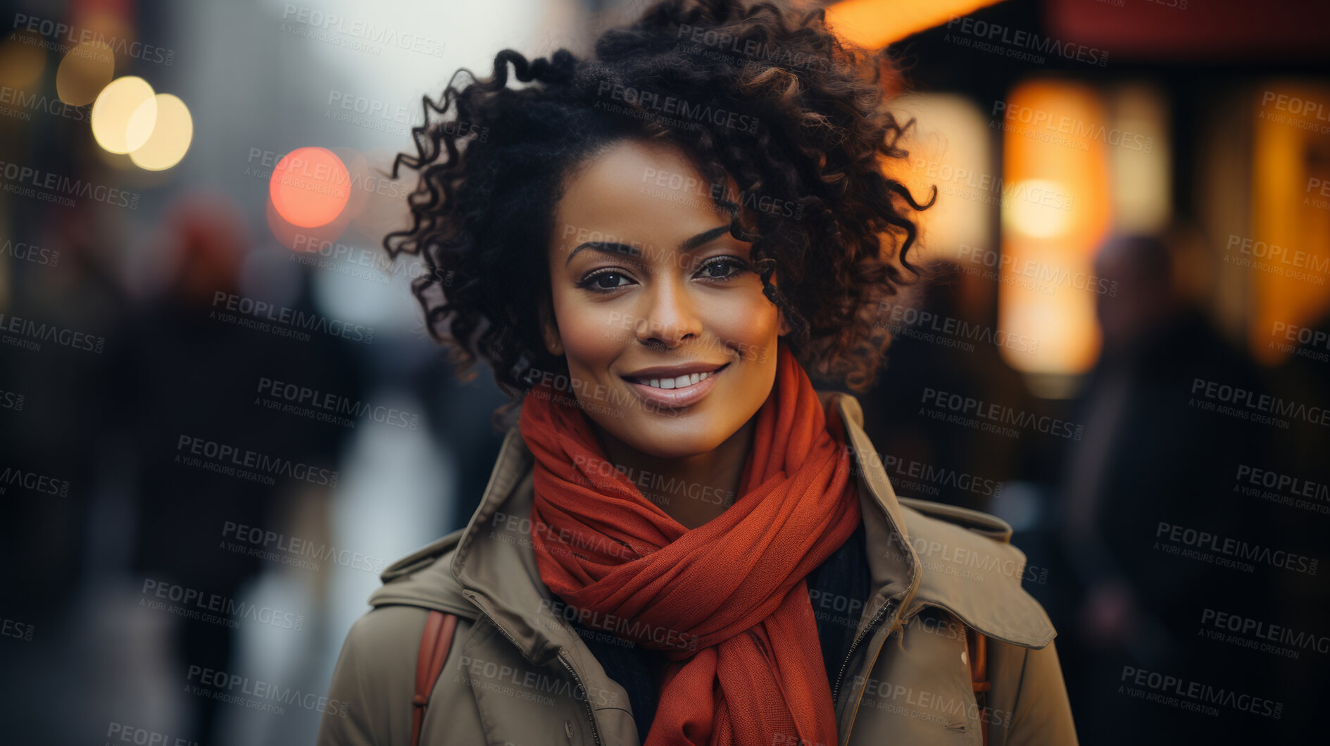 Buy stock photo Black woman, portrait and entrepreneur with city background, street and professional. Happy, smiling and urban with modern female wearing a business suit for leadership, confidence and success