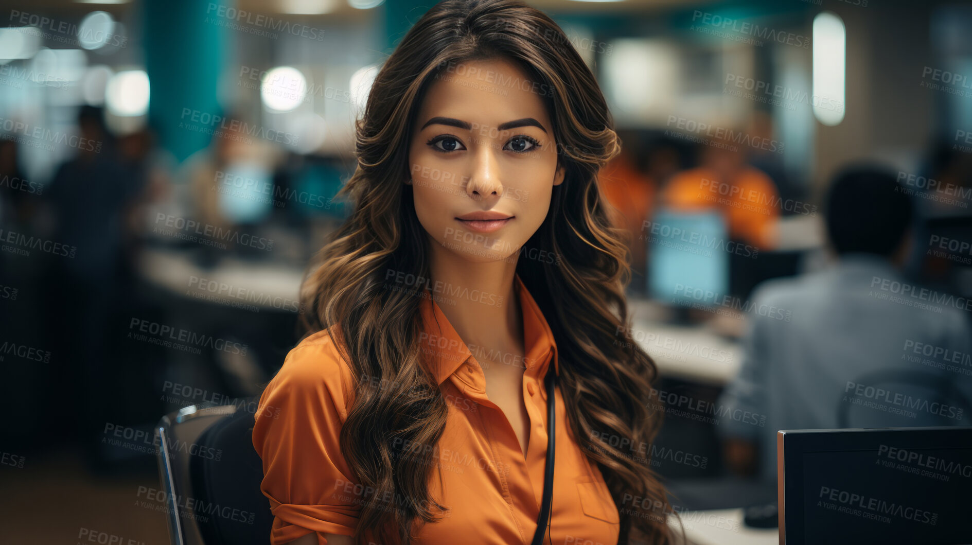 Buy stock photo Asian, portrait and business with night, office and professional entrepreneur in building. Confident, looking and urban  with Japanese female wearing a business suit for leadership and bokeh success