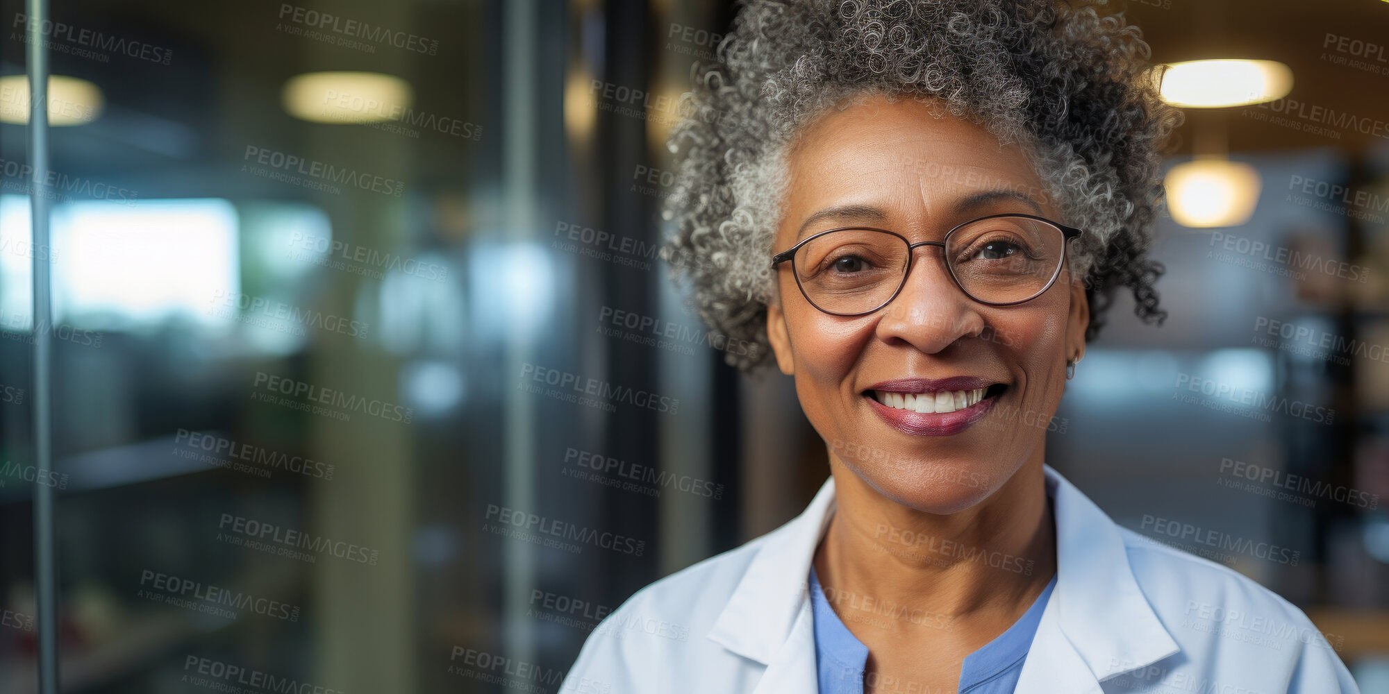 Buy stock photo Portrait, mature female and doctor in a hospital for healthcare, surgeon and medical service. Confident, smile and friendly senior woman in a clinic for consultation, health professional occupation