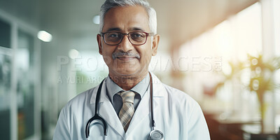 Portrait, mature male and doctor in a hospital for healthcare, surgeon and medical service. Confident, smile and friendly senior man in a clinic for consultation, health professional occupation