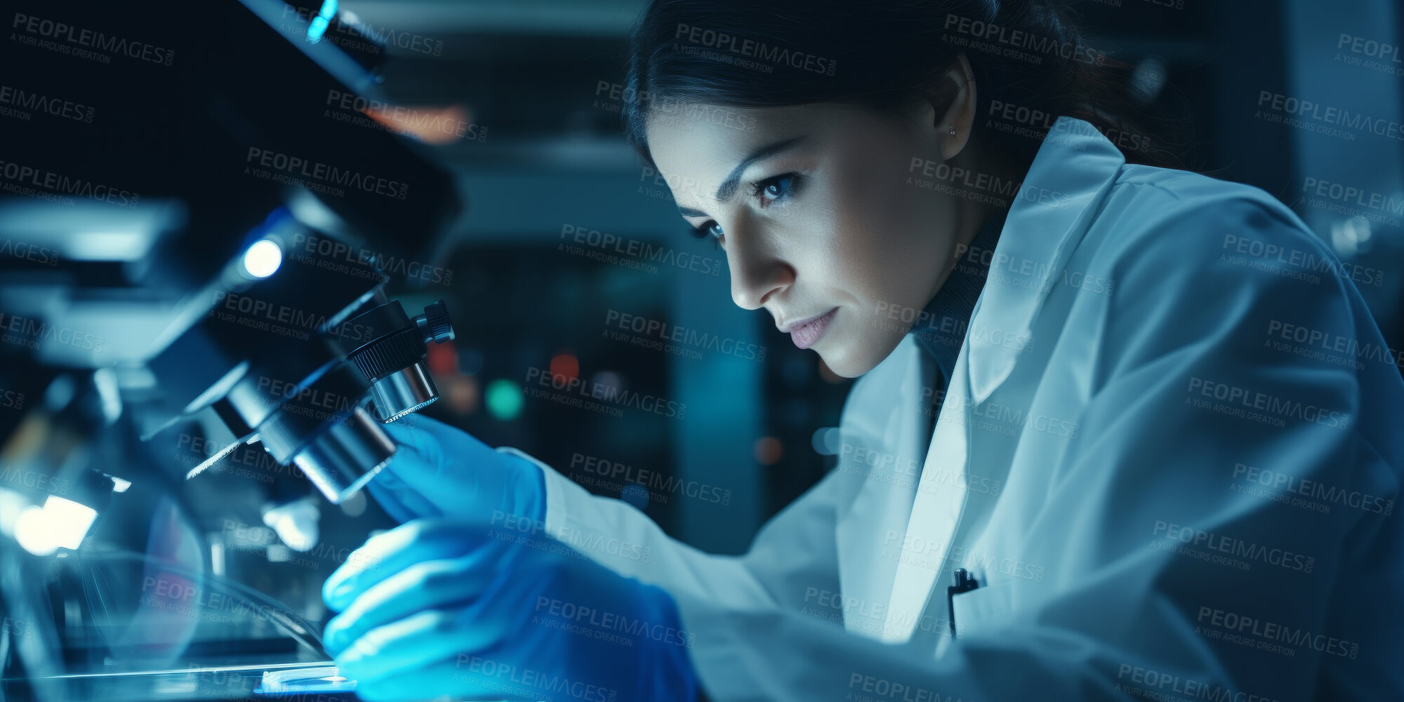 Buy stock photo Scientist, female and professional working in a laboratory for medical research, biotechnology or chemistry. Confident, student or woman looking at medical results, data or scientific development