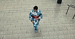 Japanese woman, religion and walk in kimono on stairs, city and culture by heritage celebration. Young person, relax or traditional clothes in tokyo with beauty, steps or pride in indigenous fashion