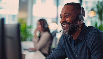Portrait, call center and man consulting with headphones for customer service, help or telemarketing. Happy, confident and consultant agent talking with headset for support, sales or online advice