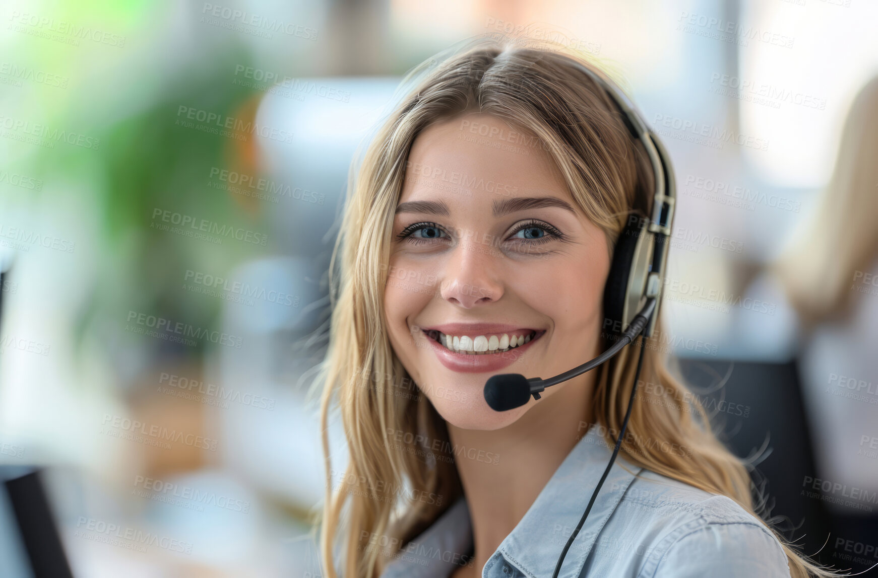 Buy stock photo Portrait, call center and consulting with headphones for customer service, help or telemarketing. Happy, confident and consultant agent talking with headset for support, sales or online advice