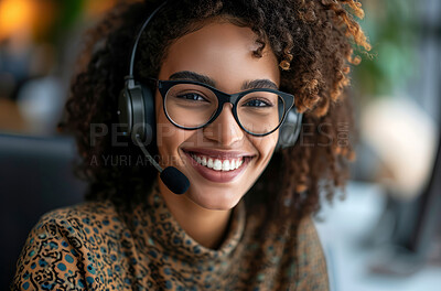 Portrait, call center and consulting with headphones for customer service, help or telemarketing. Happy, confident and consultant agent talking with headset for support, sales or online advice