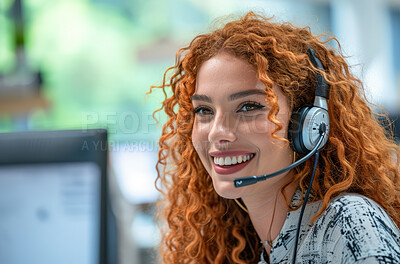 Portrait, call center and consulting with headphones for customer service, help or telemarketing. Happy, confident and consultant agent talking with headset for support, sales or online advice