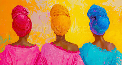 African, painting and woman wearing a traditional head wrap for beauty fashion, modesty, and tradition art. Colorful, vibrant and beautiful artwork for background, creative wallpaper or backdrop