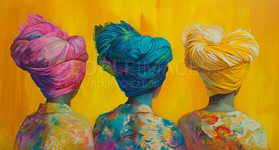 African, painting and woman wearing a traditional head wrap for beauty fashion, modesty, and tradition art. Colorful, vibrant and beautiful artwork for background, creative wallpaper or backdrop