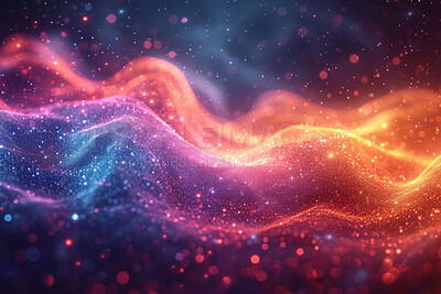 Abstract particles, futuristic background and glow with wave surface, wallpaper and smooth designs for digital art, creativity and information technology in elegant style and glossy smooth curves