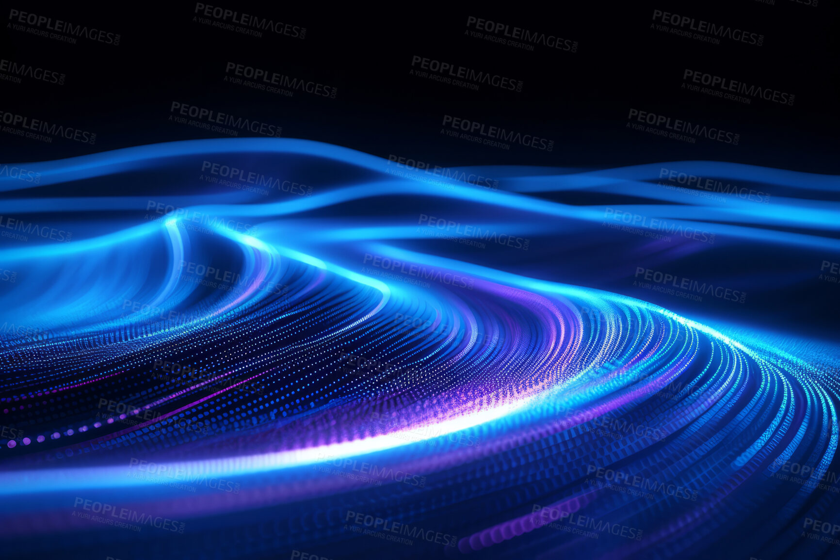 Buy stock photo Neon lines, graphic and background illustration. Wallpaper, futuristic and electrifying designs for digital art, creativity and information technology in mesmerizing style, abstract colour and waves