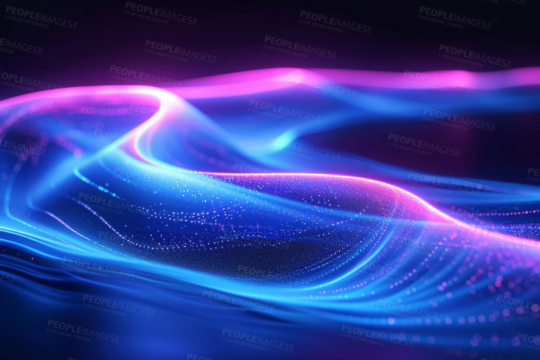 Buy stock photo Neon lines, graphic and background illustration. Wallpaper, futuristic and electrifying designs for digital art, creativity and information technology in mesmerizing style, abstract colour and waves