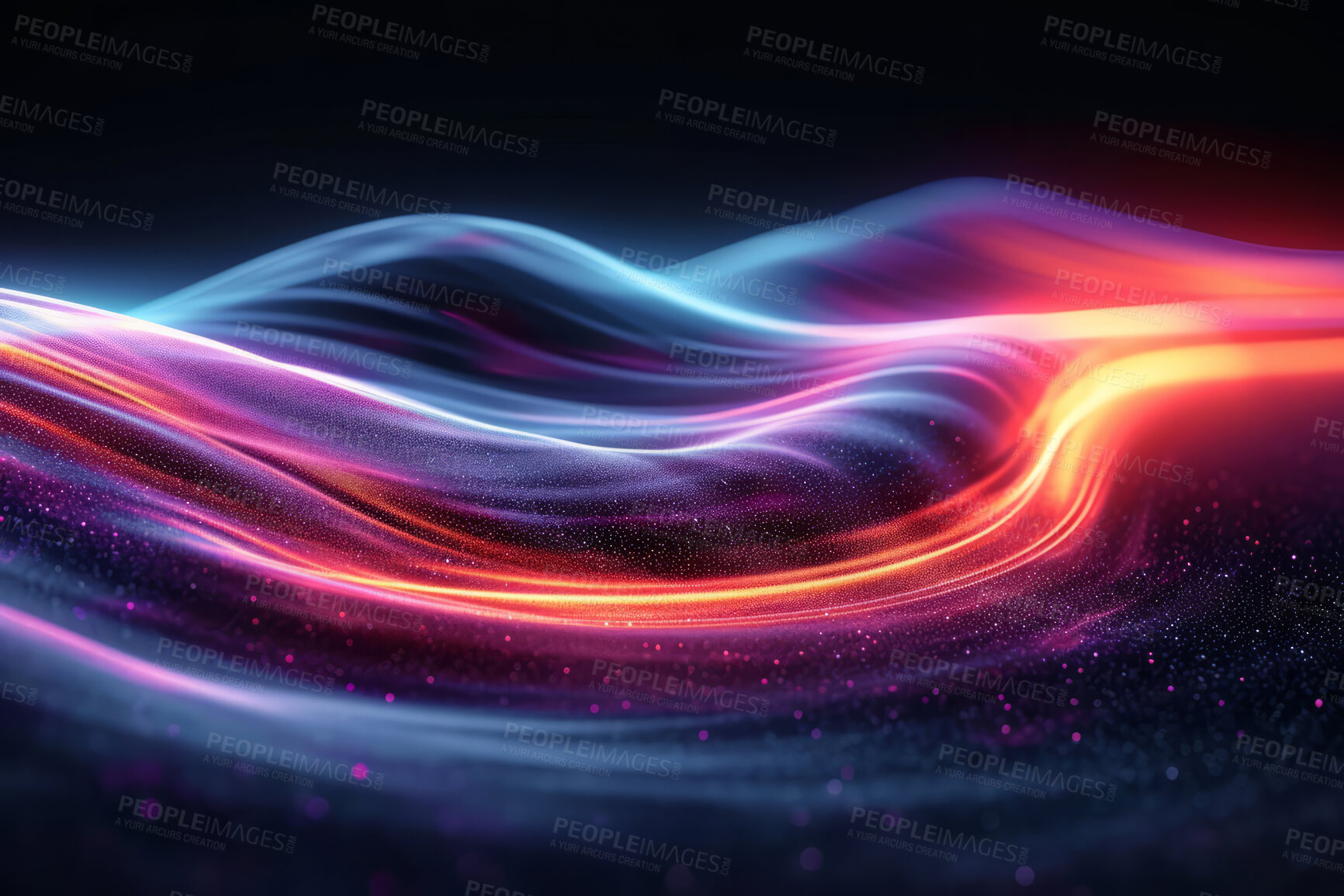 Buy stock photo Neon lines, graphic and background illustration. Wallpaper, futuristic and electrifying designs for digital art, creativity and information technology in mesmerizing style, abstract colour and waves