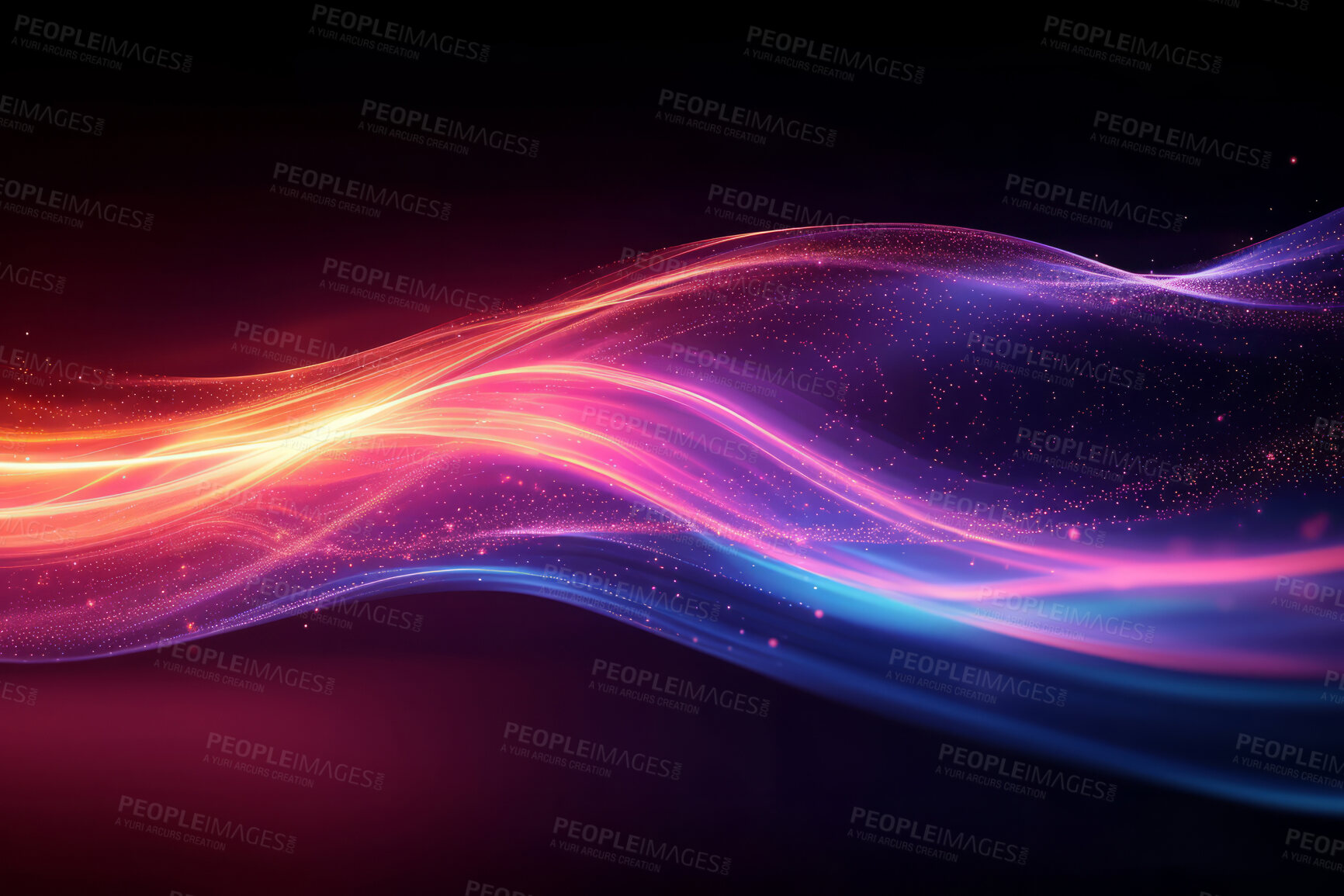 Buy stock photo Neon lines, graphic and background illustration. Wallpaper, futuristic and electrifying designs for digital art, creativity and information technology in mesmerizing style, abstract colour and waves